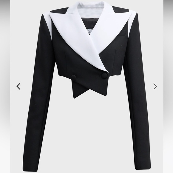 LaQuan Smith | Double Breasted Cropped Blazer With Contrast Detail in Black XS - Picture 12 of 12